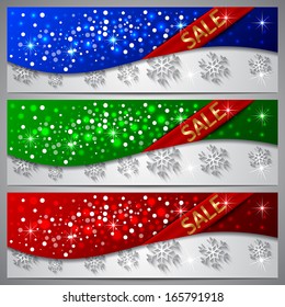 Vector Blue Green and Red Winter Sale Banners