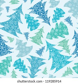 Vector Blue y Green Copos de Nieve Texturados Árboles de Navidad fondo patrón sin fisuras