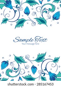 Vector blue green swirly flowers vertical double borders frame invitation template