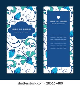 Vector blue green swirly flowers vertical frame pattern invitation greeting cards set