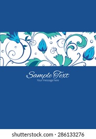 Vector blue green swirly flowers stripe frame vertical card invitation template