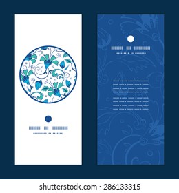 Vector blue green swirly flowers vertical round frame pattern invitation greeting cards set