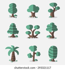 Vector blue green trees collection