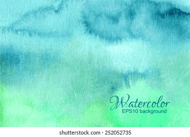 Vector blue green turquoise abstract hand drawn watercolor background.