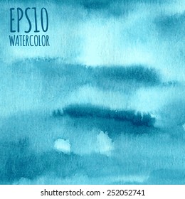 Vector blue green turquoise abstract hand drawn watercolor background.