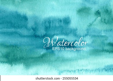 Vector blue green turquoise abstract hand drawn watercolor background.