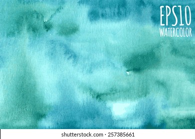 Vector blue green turquoise abstract hand drawn watercolor background.