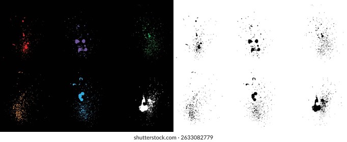 Vector blue, green, yellow, purple, black, white, and red blood grunge texture background set