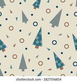 Vector blue grey Christmas trees seamless pattern
