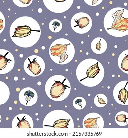 Vector blue grey dried flowers seamless pattern background. Perfect for fabric, scrapbooking, wallpaper projects, gift paper, packaging paper, cover prints