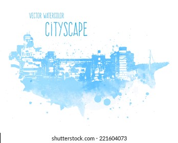 Vector blue grungy watercolor city landscape of Buenos Aires, Argentina