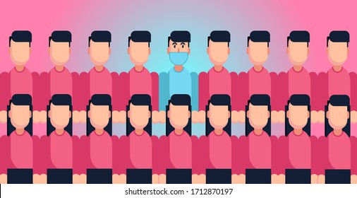 Vector of blue guy in group of Coronavirus and Covid19 people with fancy background.