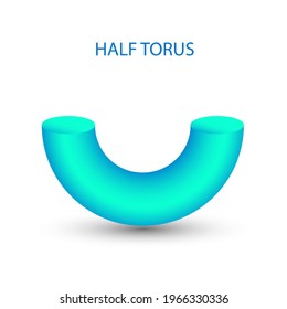 Vector blue half torus with gradients and shadow for game, icon, package design, logo, mobile, ui, web, education. 3D torus on a white background. Geometric figures for your design. Bagel 