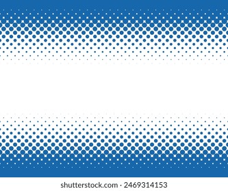 Vector blue halftone gradient top and bottom. Comics effect.  Isolated on white background