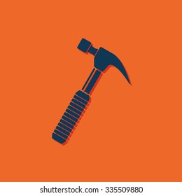 Vector blue hammer icon on orange background 