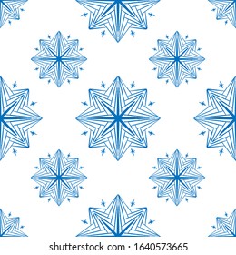 Vector blue hand draw doodle style seamless pattern design. Hand draw grunge flower ornament pattern background for print and textile, home decor and wrapping paper.