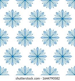 Vector blue hand draw doodle style seamless pattern design. Hand draw grunge flower ornament pattern background for print and textile, home decor and wrapping paper.