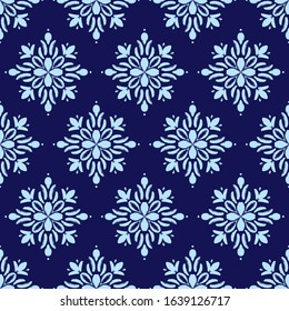 Vector blue hand draw  mandala style seamless pattern design. Hand draw grunge flower ornament pattern background for print and textile, home decor and wrapping paper.