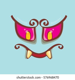 vector blue hand drawn funny monster face. cartoon monster smiling face for kids background or greeting cards.