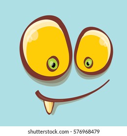 vector blue hand drawn funny monster face. cartoon monster smiling face for kids background or greeting cards.