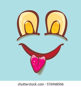 vector blue hand drawn funny monster face. cartoon monster smiling face for kids background or greeting cards.