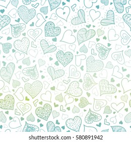 Vector Blue Hand Drawn Hearts Seamless Pattern Design Perfect for Valentine's Day cards, fabric, scrapbooking, wallpaper.