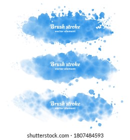 Vector blue Hand drawn watercolor elements set. Watercolor brush stroke.
