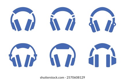 Vector Blue Headphone Icon Collection. Headphone Icon Set