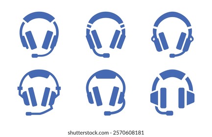 Vector Blue Headphone Icon Collection. Headphone Icon Set