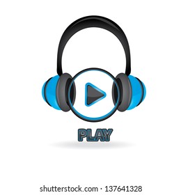 vector blue headphones on white background. music button. online radio icon