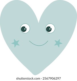 Vector blue heart icon with eyes. Cute pink heart with a face. Shapes of love symbols on a white background. Valentine's Day set. Hearts are pastel, scandi colors. Stickers on social networks