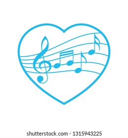 Vector blue heart with notes and violin key