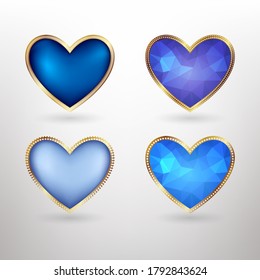 Vektorblaue Herzenssymbole setzen. Vektorgrafik 3D.Vektorgrafik der blauen Herzen auf weißem Hintergrund
