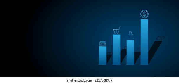 Vector blue hi tech style de grafo de negocios con un icono, sombra marketing y concepto de finanzas, espacio de copia para el diseño de texto individual,