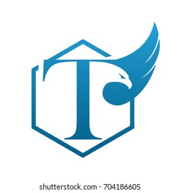 Vector Blue Hive Eagle Letter T Logo