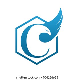 Vector Blue Hive Eagle Letter C Logo