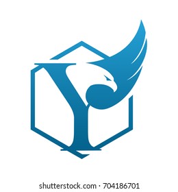 Vector Blue Hive Eagle Letter Y Logo