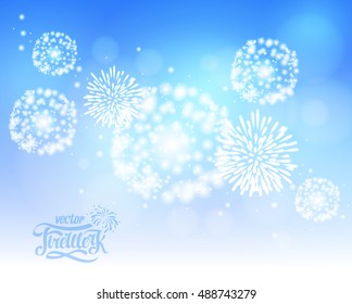 Vector blue holiday fireworks