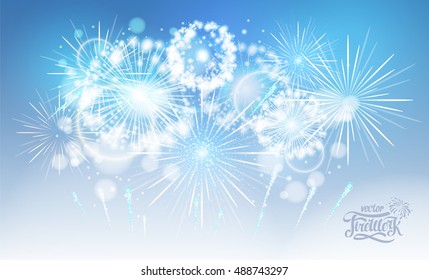 Vector blue holiday fireworks