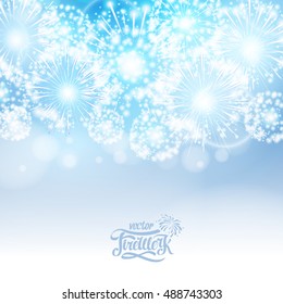 Vector blue holiday fireworks