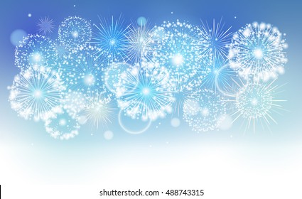 Vector blue holiday fireworks