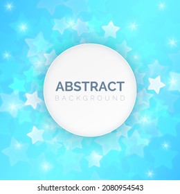 Vector Blue Holographic Banner. Multicolor Neon Stars. Sparkling Turquoise Abstract Background. White Circle with Text.