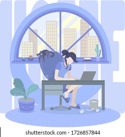 Vector Blue Home Freelance Work Illustration