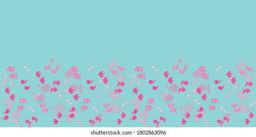 Vector blue horizontal border aqua seamless pattern background