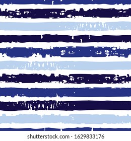 Vector blue horizontal grunge brush striped repeat pattern with white background. Texture for web, print, wallpaper, home decor, fabric, textile, invitation background, wrapping paper.