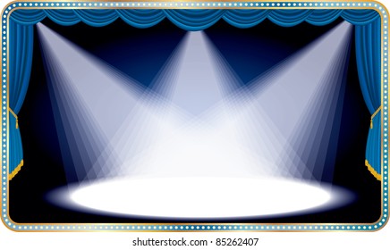 vector blue horizontal stage with three white spot light