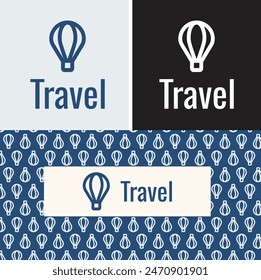 Vector blue Hot Air Balloon Travel Agency Logo