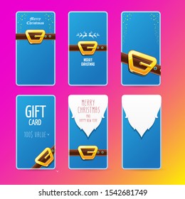 vector blue hristmas sale banners set isolated on pink background. christmas vertical background collection with santa claus golden belt and beard . xmas greeting card