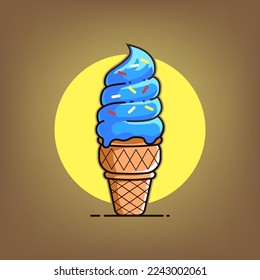 Vector of blue ice cream in cone.