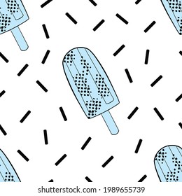 Vector blue ice cream seamless pattern icons illustration texture